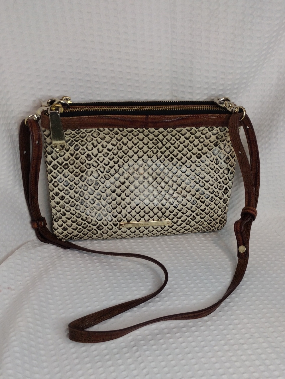 Brahmin Perri Textured  Crossbody Bag Latte Java Genuine Leather